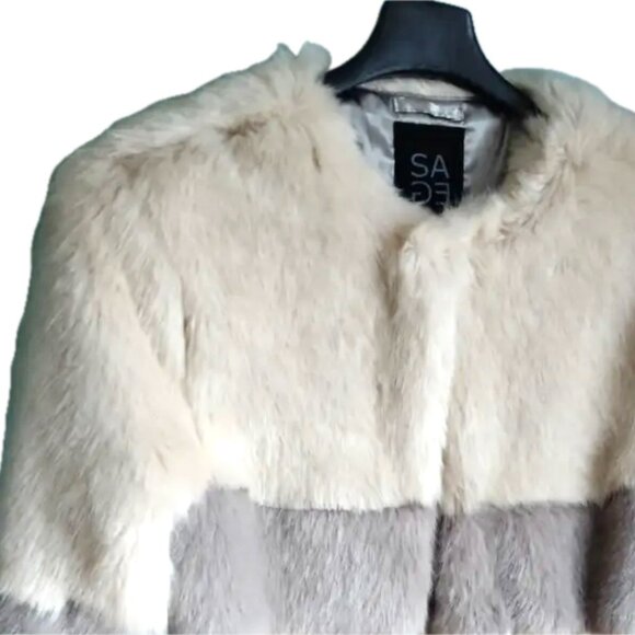 😊SAGE Color Faux Fur Jacket Color Block Ivory, Gray, Black, Pink Sz S EUC - Picture 5 of 13